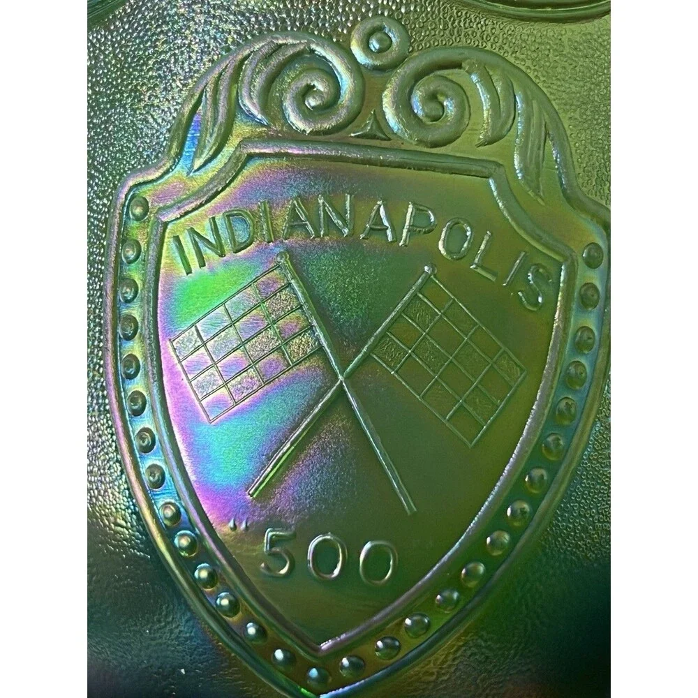 1970 Green Carnival Glass Indianapolis 500 Vase American Carnival Glass Assoc.